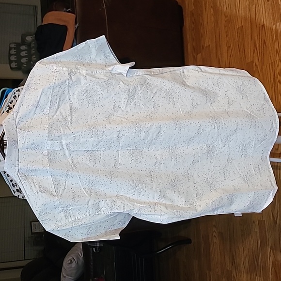 Kenneth Cole Button Down Shirt White With Speckled Black and Grey Trim Size L - Picture 5 of 16